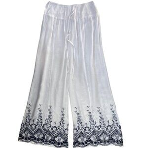 Mira Embroidered Wide Leg Pants Viscose Boho Pull-On Resort Vacation Flowy-XL